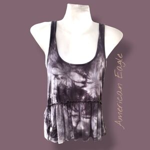 American Eagle Outfitters Grey & Black Tie-Dye Peplum Tank Top
